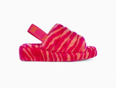 UGG Fluff Yeah Slide Zebra Womens Slippers Rose - AU 28YQ